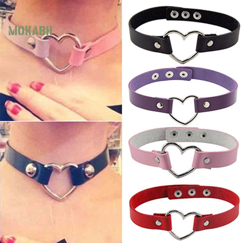 Vòng Cổ Choker Giả Da Họa Tiết Trái Tim Rỗng Phong Cách Gothic Punk