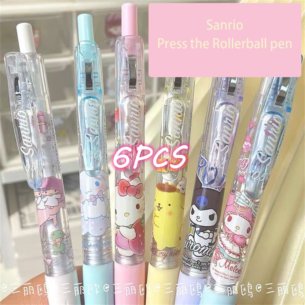 SANRIO Set 6 Bút Mực Đen Mực Gel ABS Nhanh Khô Làm Quà Tặng Cho Học Sinh