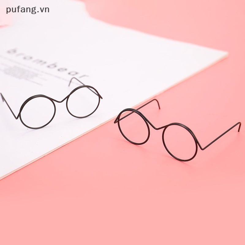 Pufang thời trang khung tròn không thấu kính retro kính búp bê mát mẻ cho phụ kiện búp bê vn