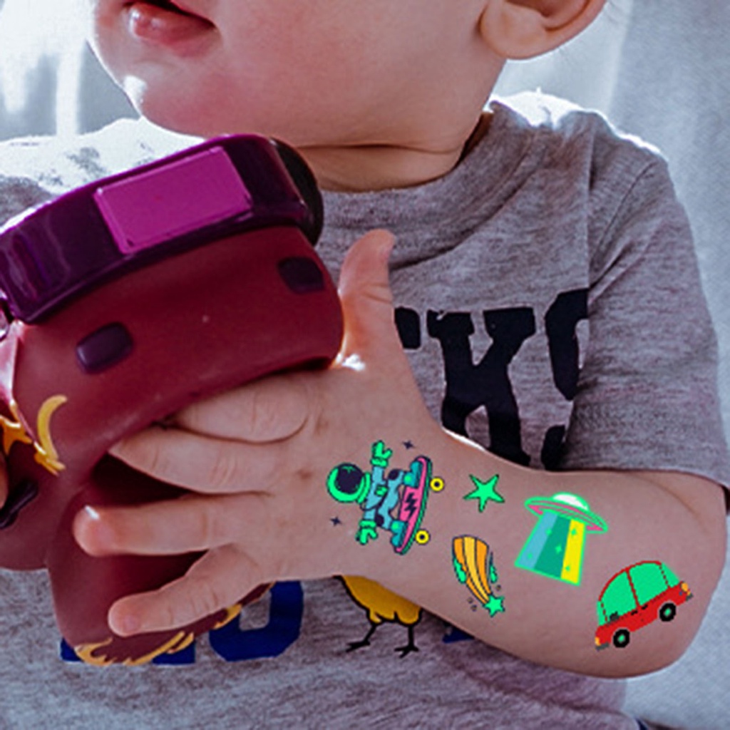 Set 12 Hình Xăm Dán Tạm Thời Phát Sáng Trong Tối Cho Trẻ Em