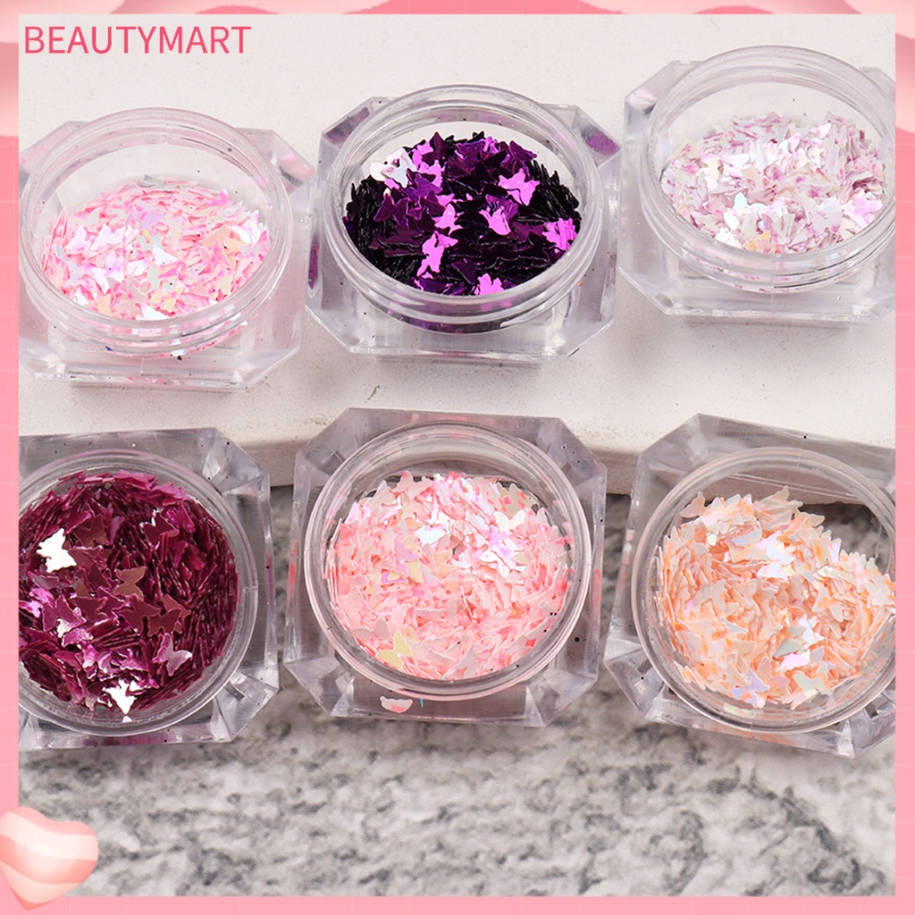 Set 6 Hộp Sequin Hình Bướm Lấp Lánh Trang Trí Móng Nghệ Thuật Cho Nữ