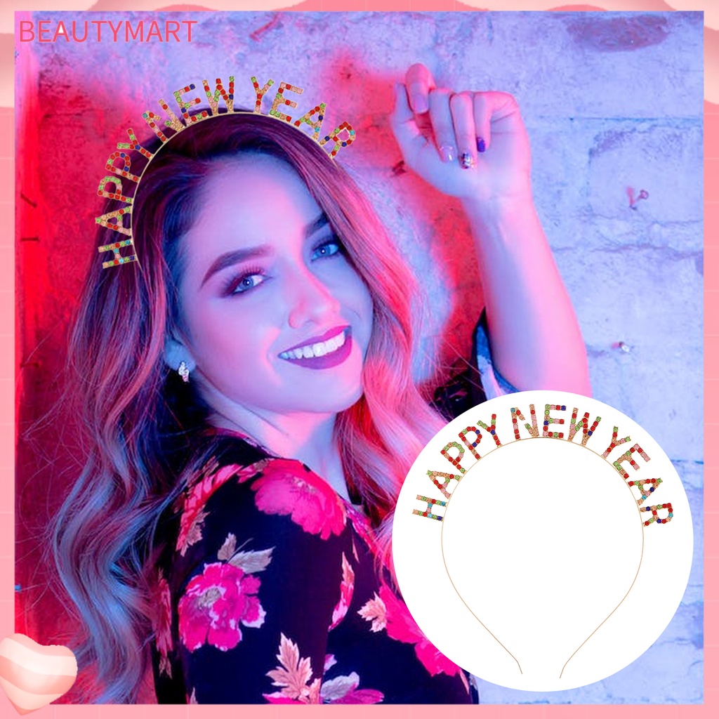 Băng Đô Cài Tóc Co Giãn Chống Trượt Đính Đá Lấp Lánh Mừng Năm Mới