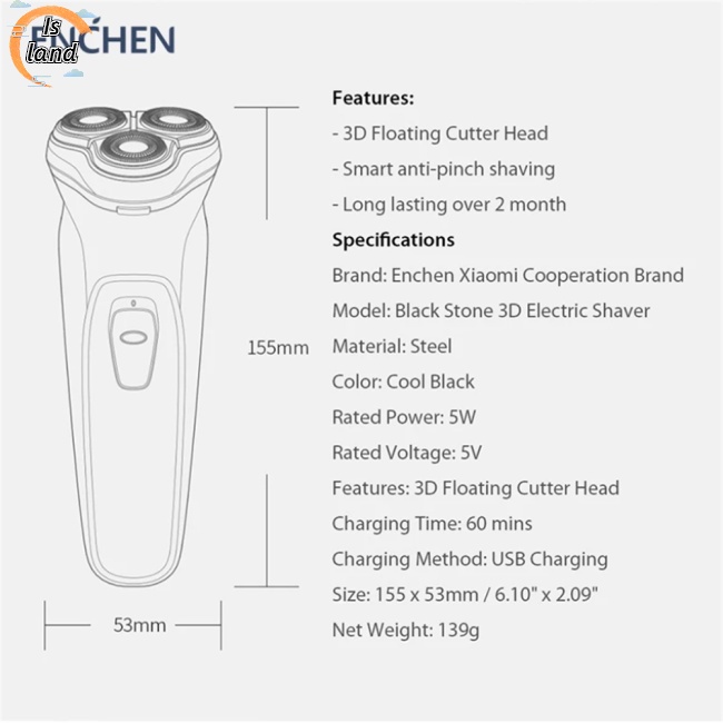 Máy Cạo Râu 3d Bằng Điện Enchen Blackstone Có Thể Sạc Lại Cổng Usb Cho Nam