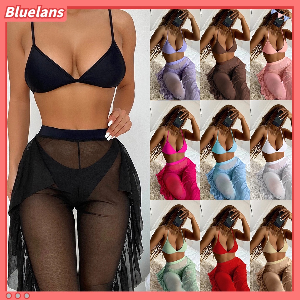 Bộ 3 Món Đồ Bơi Bikini 3 Mảnh Gồm Áo Cổ Chữ V + Quần Dài + Áo Ngực Thể Thao Có Mút Đệm Dành Cho Nữ
