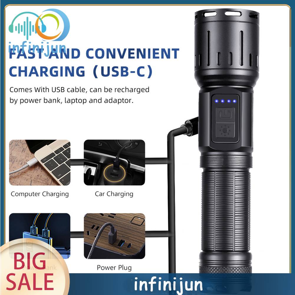 Đèn Pin Cắm Trại 10W LED IPX6 800LM 7 Chế Độ Sáng, Có Cổng Sạc USB Loại C