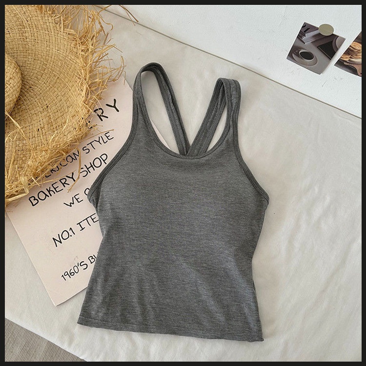 062061 Áo Tank Top Hở Lưng Đan Dây Chéo Màu Trơn Dáng Ôm Thời Trang Quyến Rũ Cho Nữ