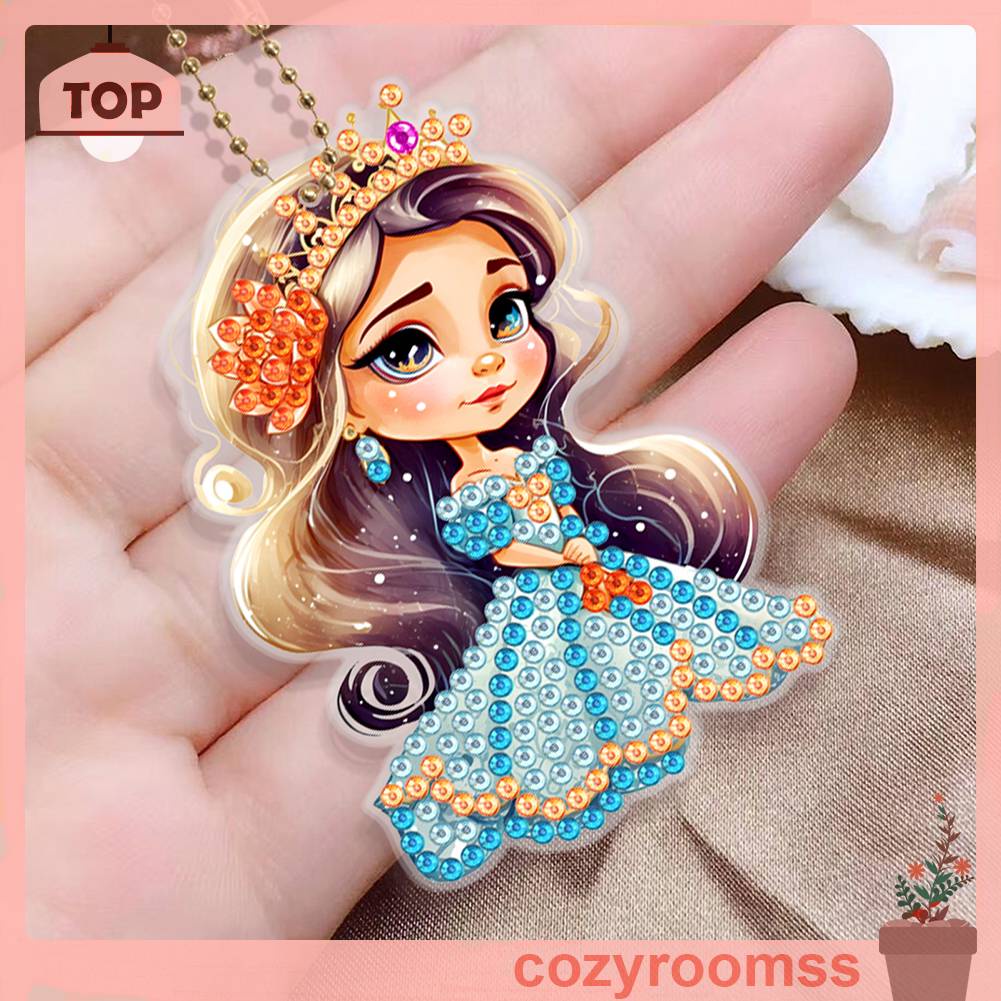 Móc Chìa Khóa Kim Cương 5D Họa Tiết Hoạt Hình Hai Mặt DIY Dành Cho Người Mới Bắt Đầu