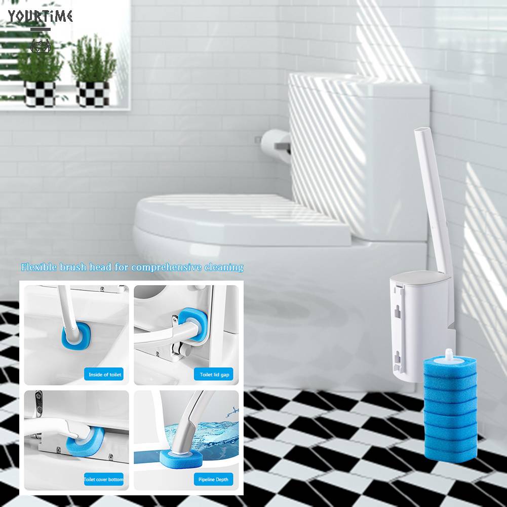 Giá Đỡ Bàn Chải Vệ Sinh Toilet Dùng Một Lần Với Tay Cầm Dài Và Gương