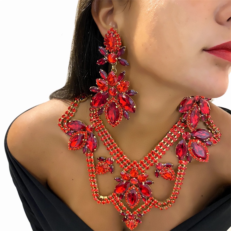 Set Vòng cổ Và Đôi Khuyên Tai Đính Đá Thời Trang Dành Cho Nữ