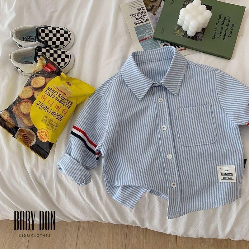 Áo Sơ mi Xanh Tay Sọc Cho Bé Trai