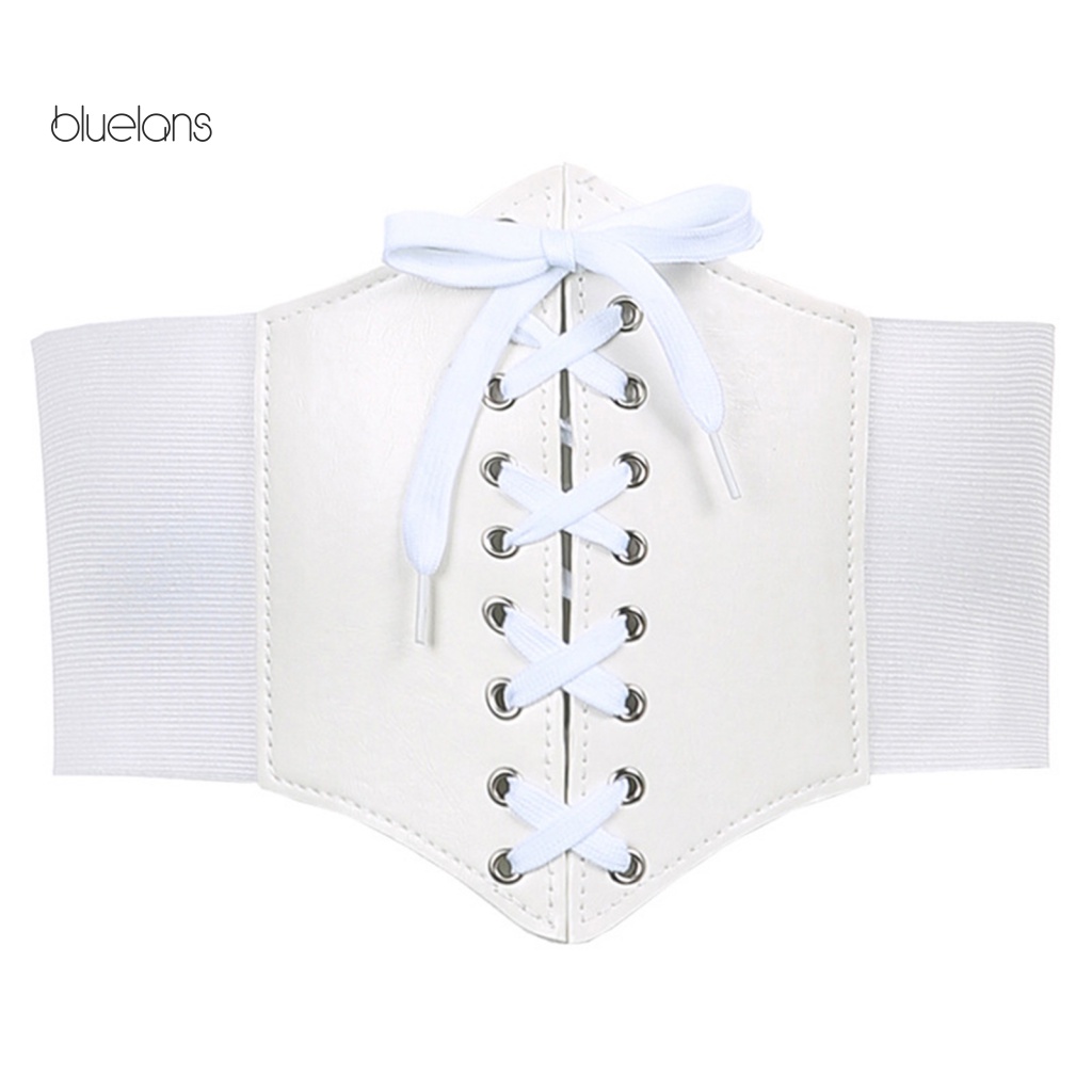 Thắt Lưng Giả Da Bản Rộng Co Giãn Màu Trơn Phong Cách Vintage