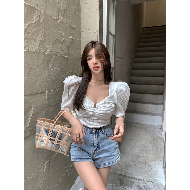 Áo Sơ Mi Chiffon Cổ Vuông Màu Trắng Thời Trang Mùa Hè Cho Nữ