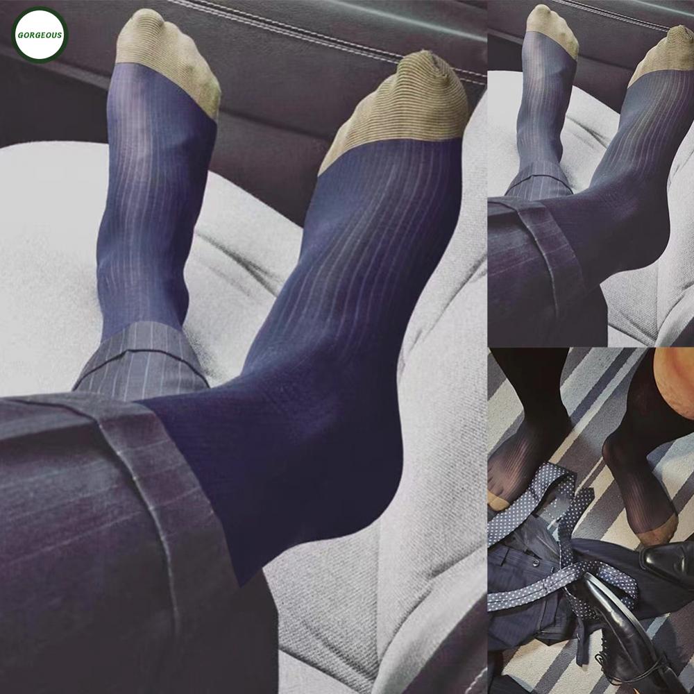 New Coming~Business Striped Knee High Dress Socks for Men 1 Pair of See Through Sheer Socks#Home Essentialses