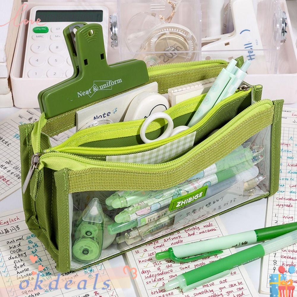 OKDEALS Túi Đựng Bút Màu Trơn Trong Suốt Cỡ Lớn Tiện Dụng Cho Học Sinh Ốp