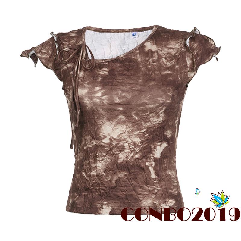 Áo Thun Nữ Ngắn Tay In Màu Loang Và Họa Tiết Thời Trang