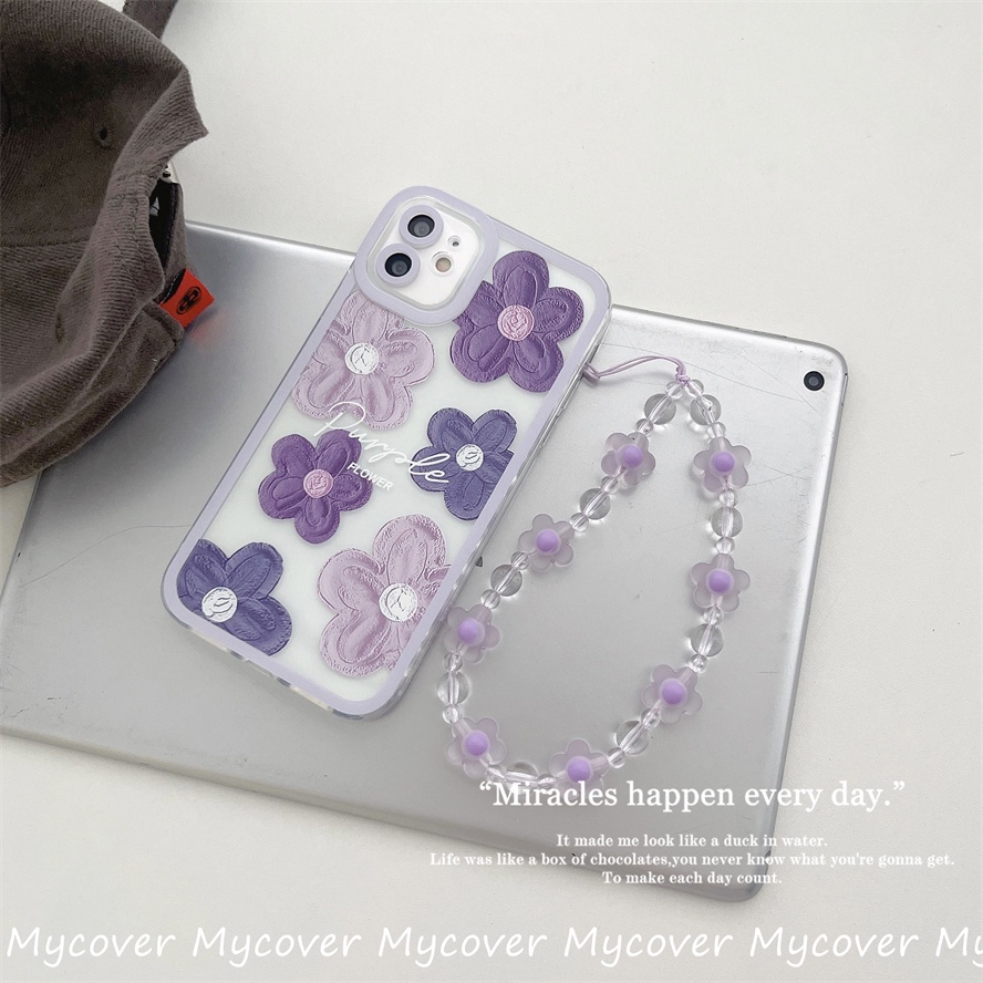 Ốp Điện Thoại Silicon Chống Sốc Họa Tiết Hoa Kèm Dây Đeo Dành Cho iPhone 11 12 13 14 Pro Max X Xr Xs 8 7 6 Plus SE 2020