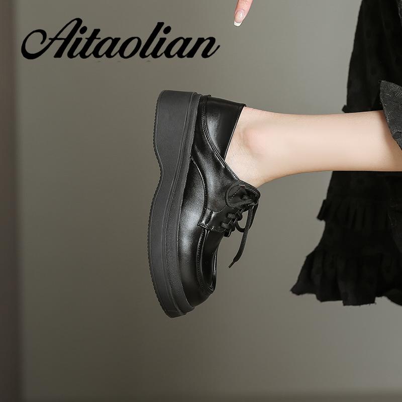 Giày Da Cao Gót 5cm Thắt Dây Phong Cách Anh Quốc Thời Trang Cho Nữ