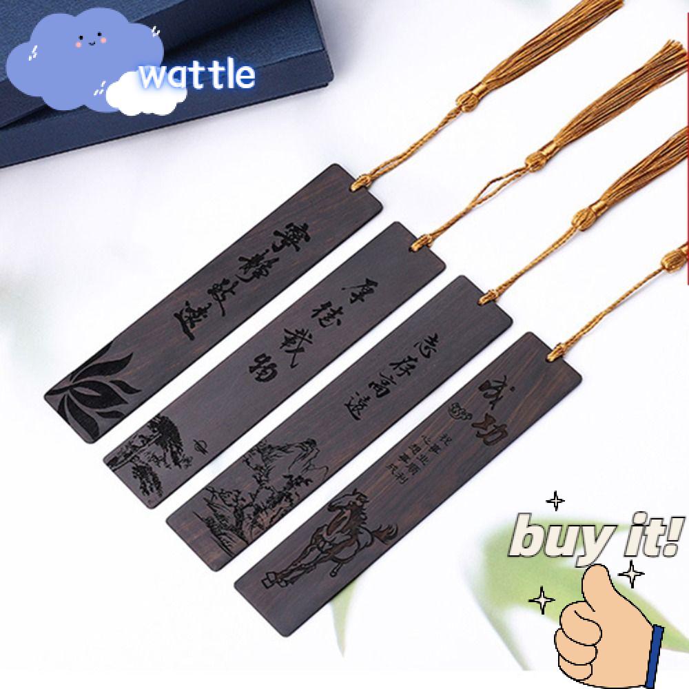 WATTLE Thẻ Đánh Dấu Trang Sách Bằng Gỗ Mun Phong Cách Retro