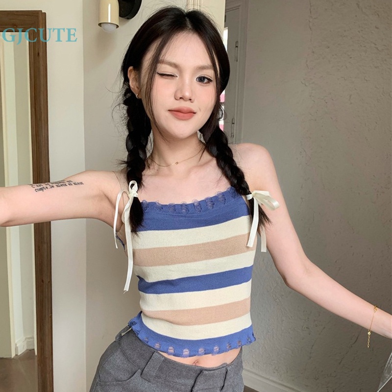 Áo Hai Dây Dệt Kim Kẻ Sọc Dáng Ôm Gợi Cảm Thời Trang Mùa Hè Cho Bạn Gái