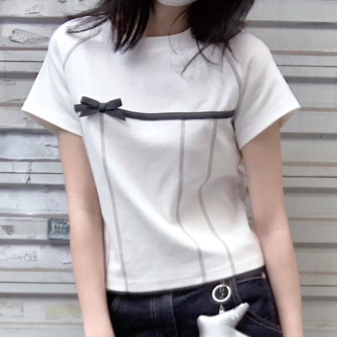 Áo Thun Ba Chiều Tay Ngắn Dáng Rộng Thắt Nơ Dễ Thương Thời Trang Mùa Hè Cho Nữ