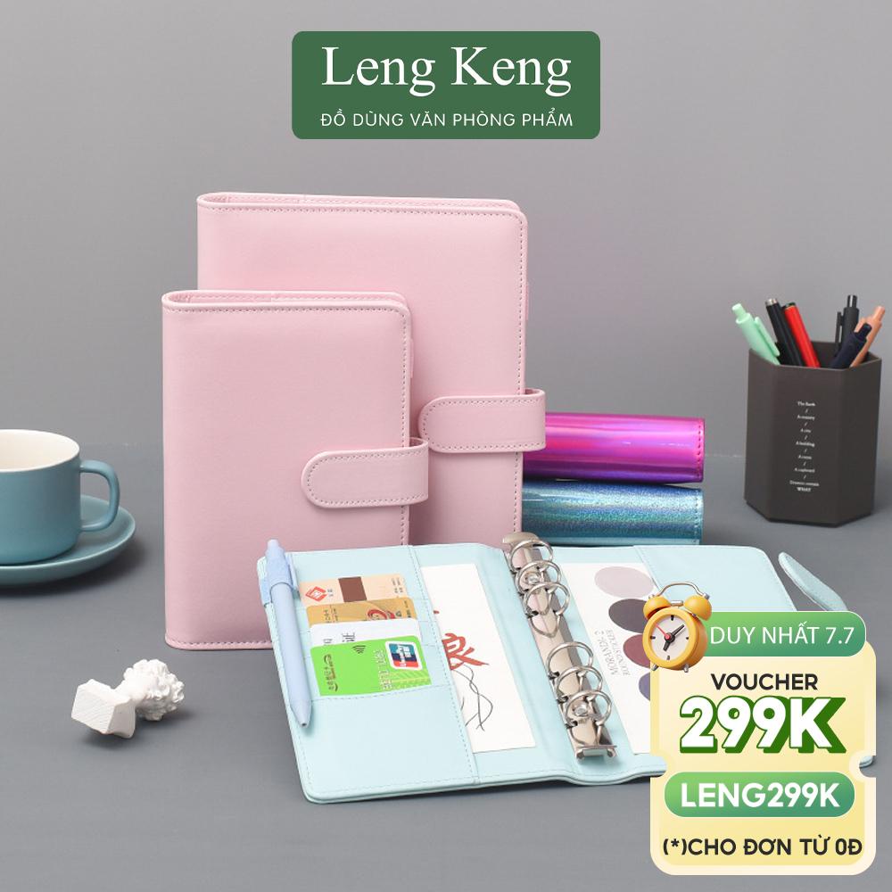 Sổ tiết kiệm đựng tiền Leng Keng sổ chi tiêu da PU A6 nhiều ngăn túi zip thông minh S16
