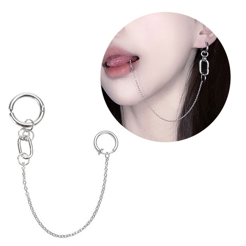 Kellnny Giả Lip Ring Với Dây Xích Dài Kẹp Môi Giả Xuyên Gothic Tai Pierc Trang Sức