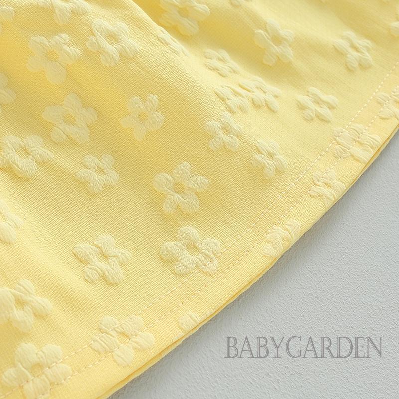 Đầm Chữ A Tay Dài Cổ Tròn Đính Nơ In Hoa Màu Vàng Dành Cho Bé Gái 0-24 Tháng Tuổi