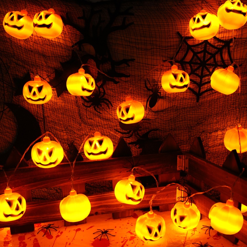 Dây Đèn Led 10 Bóng 1.5m Hình Đèn Lồng Bí Ngô Mặt Cười Trang Trí Halloween