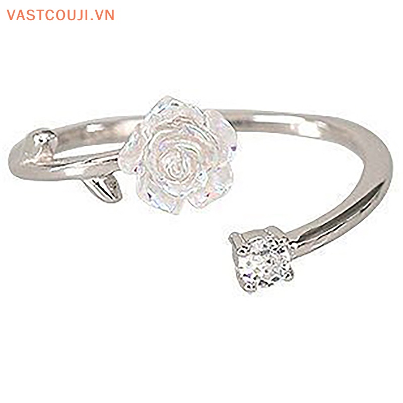 Nhẫn Hở Hình Hoa Hồng Đen Đính Đá Zircon Có Thể Điều Chỉnh Kích Cỡ Phong Cách Hàn Quốc Cho Nữ