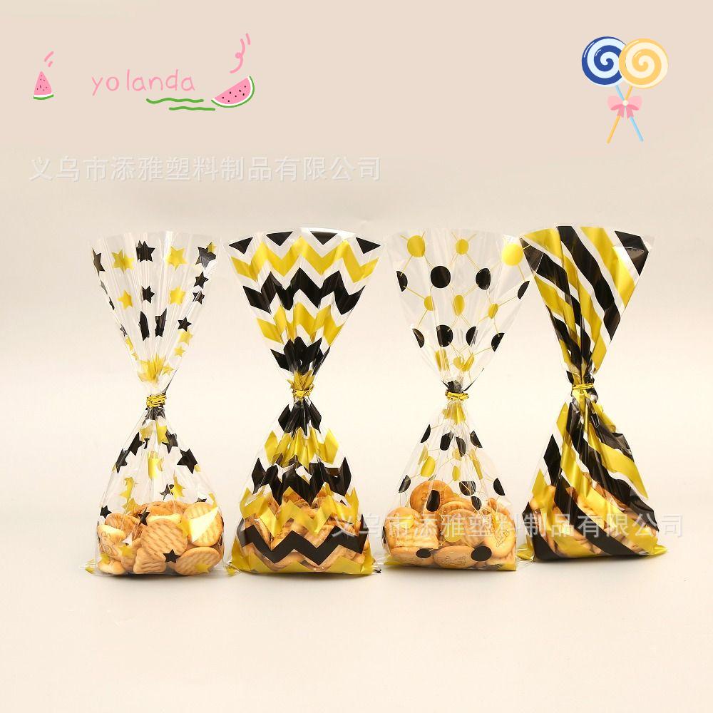YOLA Bộ 50 Túi Đựng Kẹo Bằng Nhựa Họa Tiết Chấm Bi / Sọc / Vàng Hồng Dùng Một Lần Tiện Dụng Cho Sinh Nhật