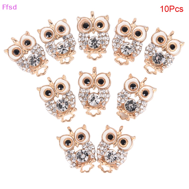 Bộ 10 Mặt Dây Chuyền Tráng Men Hình Cú Mèo Đính Đá DIY