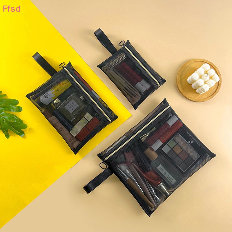 Túi Lưới Đựng Mỹ Phẩm Di Động Trong Suốt Họa Tiết Trái Tim