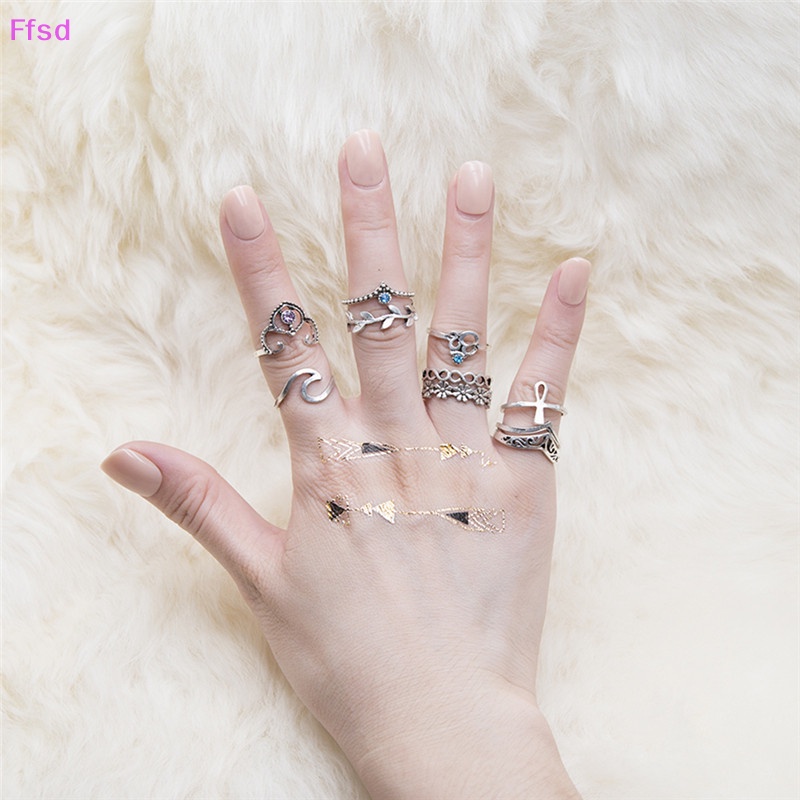 {Ffsd} Set 10 Nhẫn Đeo Khớp Ngón Tay Hình Học Vô Cực Lá Pha Lê Độc Đáo Cho Nữ