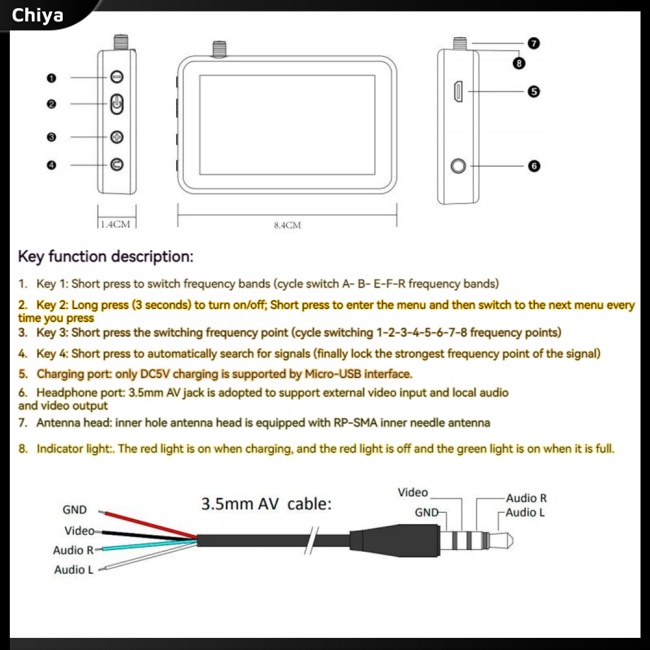 Thiết Bị Nhận Tín Hiệu Cầm Tay 3 Inch 5.8ghz 40ch Mini Cho Máy Bay Điều Khiển Từ Xa Fpv