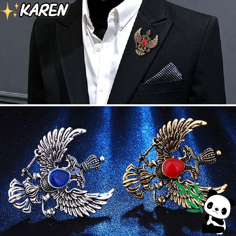 KAREN 2 Trâm Cài Áo Hình Chim Đại Bàng Bằng Hợp Kim Kẽm Phong Cách Retro