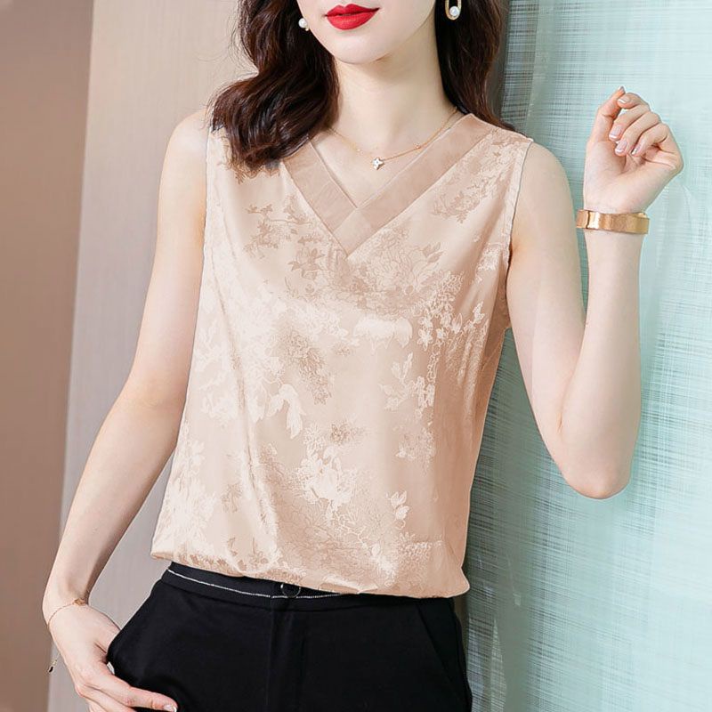 Áo Thun Satin Hai Dây Cổ Chữ V Dáng Rộng Thời Trang Mùa Hè Cho Nữ