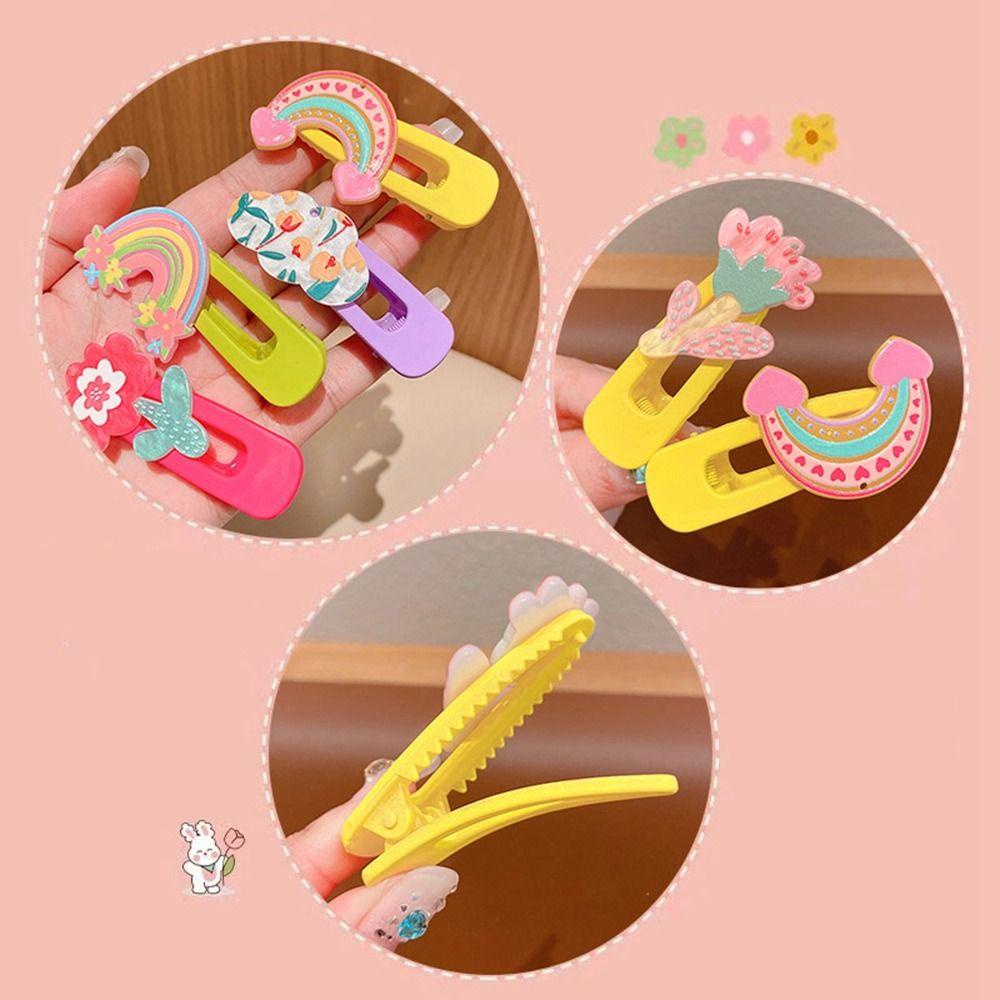 TWINKLE Set 2 Kẹp Tóc Hình Hoa / Trái Tim Màu Cầu Vồng Bằng Acrylic Cho Bé Gái