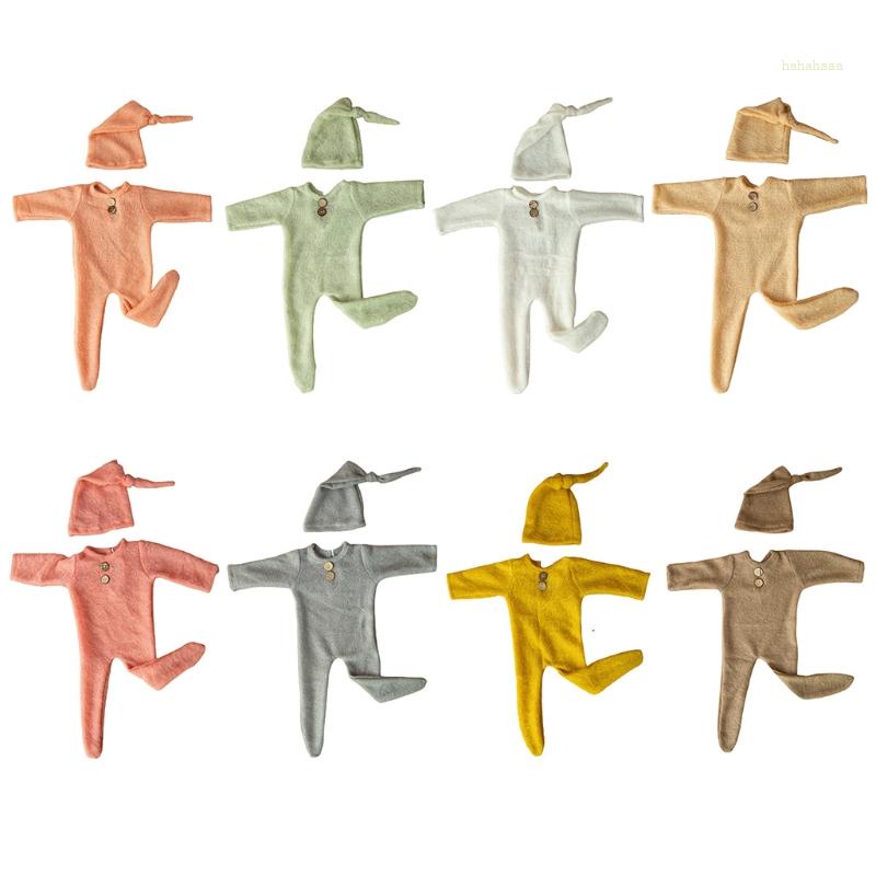 Set Đồ 2 Món Gồm Áo Liền Quần + Nón + Băng Cài Đầu Làm Phụ Kiện Chụp Ảnh Cho Bé Sơ Sinh