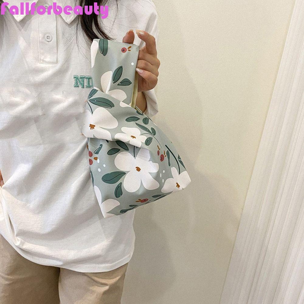 FALLFORBEAUTY Túi Xách Tay Bằng Nylon Họa Tiết Hoa Lá Thanh Lịch Phong Cách Hàn Quốc Cho Nữ