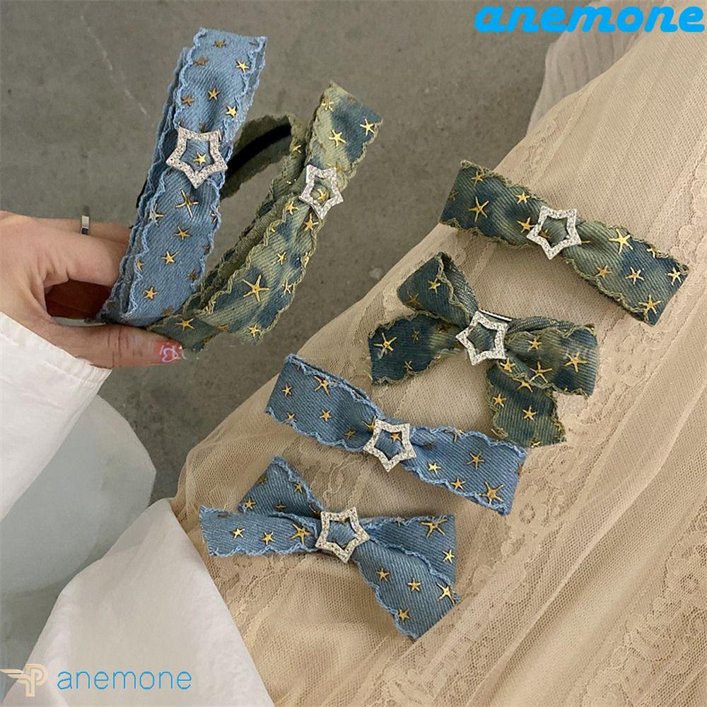ANEMONE Kẹp Tóc Hình Nơ / Ngôi Sao Chất Liệu Denim Cho Nữ