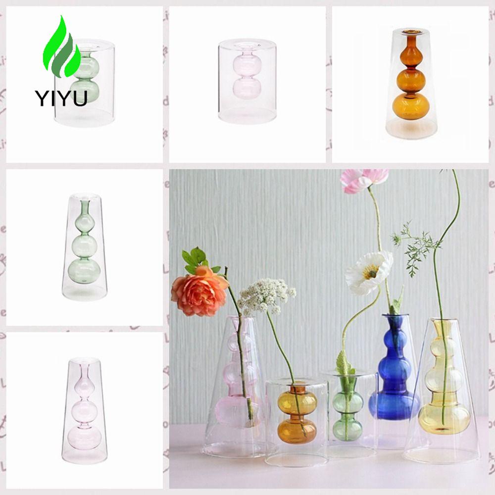 YIYU Lọ Hoa Hai Tầng Trong Suốt Phong Cách Bắc Âu Sáng Tạo Dùng Để Trang Trí