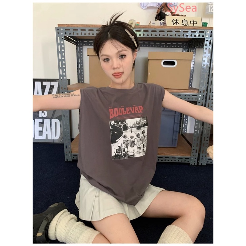 Áo Sát Nách In Chữ Phong Cách Retro Mỹ Cho Nữ