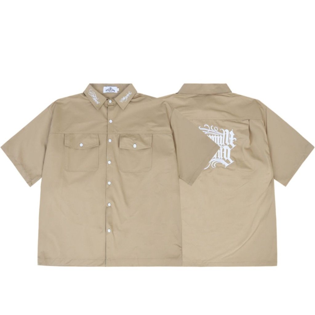 American West Coast Chicano olds chool gangster pointed collar short-sleeved shirt men's embroidered casual shirt