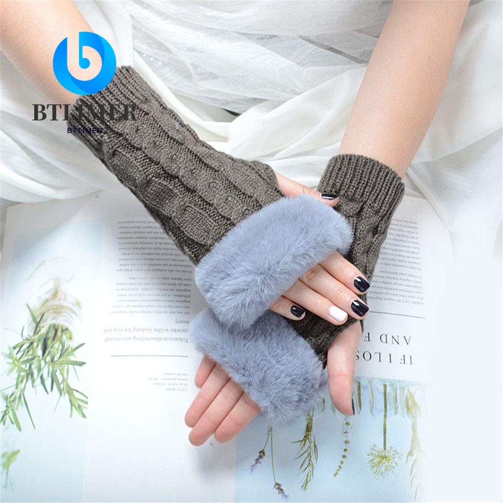 BTLIMER Găng Tay Len Dài Hở Ngón Giữ Ấm Cho Nữ