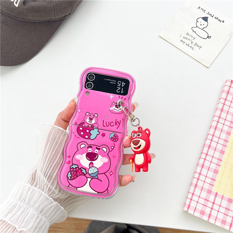 Ốp Điện Thoại Cứng Chống Sốc Kèm Móc Khóa Hình Gấu Dâu Cho Samsung Galaxy Z Flip 4 Z Flip 5 5G Flip 5 Samsung Galaxy Z Flip 3