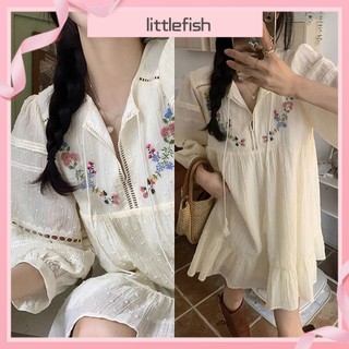 [littlefish] Chính HãngTại Nhà! BêTay Phồng Thêu Hoa Xinh Xắn Thời TrangCho NữĐầm váy đi biển Lovito