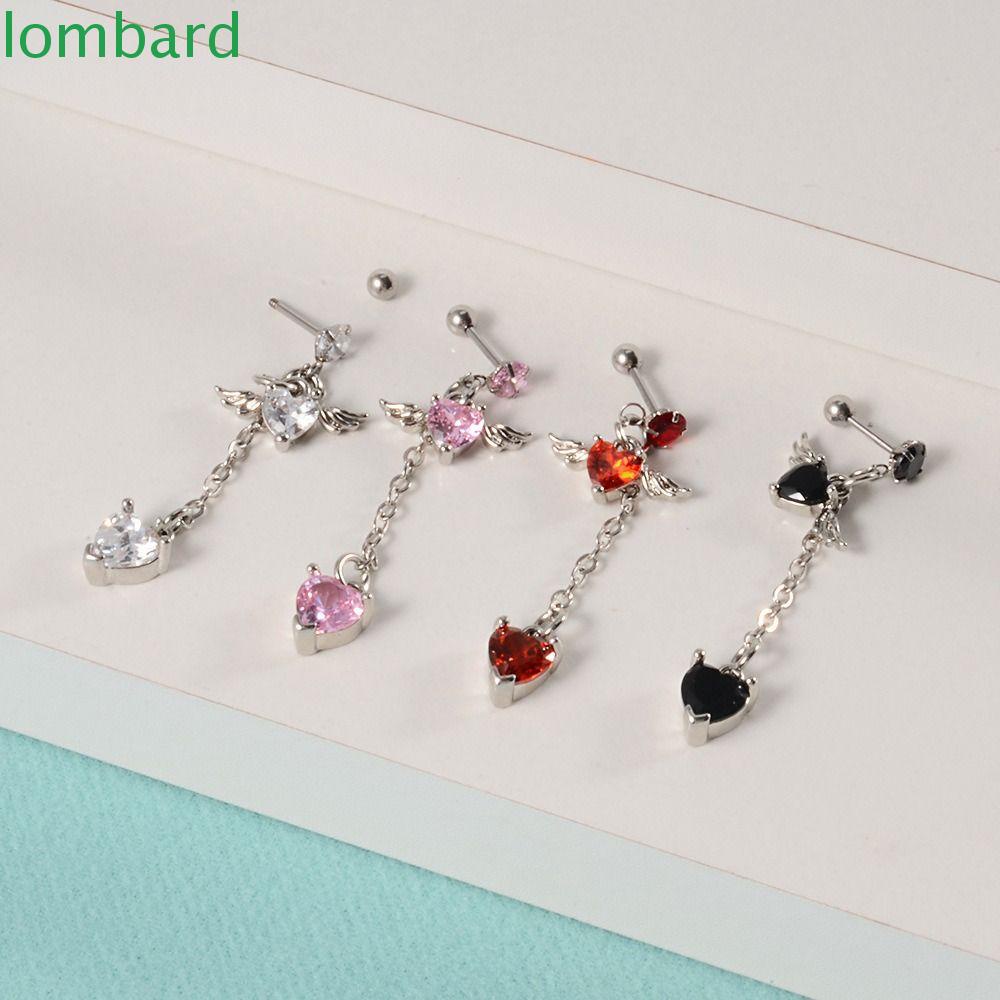 LOMBARD Bông Tai Dáng Dài Hình Đôi Cánh Phong Cách Hàn Quốc Thời Trang Cho Nữ