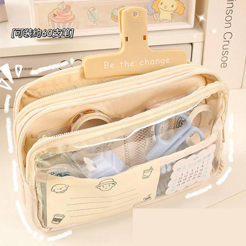 Túi Đựng Bút Bằng Vải Canvas Trong Suốt Sức Chứa Lớn Dành Cho Học Sinh