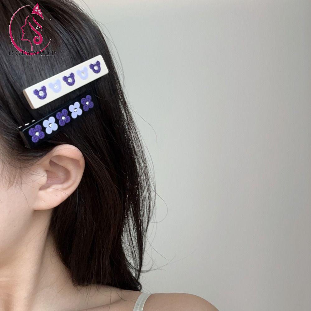 OCEANMAP Kẹp Tóc Mỏ Vịt Đính Đá Bằng Hợp Kim Phong Cách Harajuku Hàn Quốc Cho Nữ