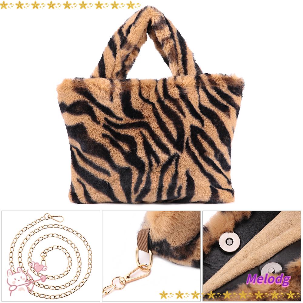 MELODG Túi Xách Đeo Vai Cỡ Lớn In Họa Tiết Da Báo Phối Dây Xích Thời Trang Mù